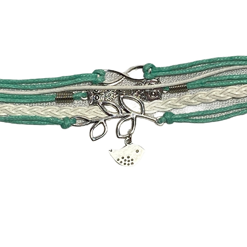 Leaf with Bird MultiLayered Fashion Charm Bracelet
